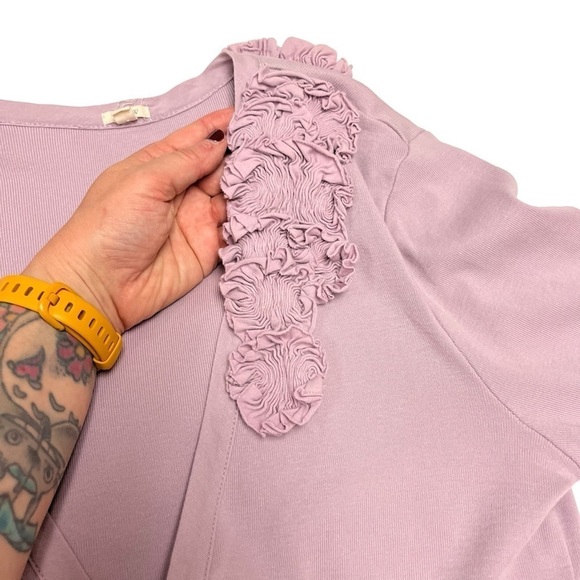 J Crew Lilac Flower Embellished Long Sleeve Button Front Cardigan Sz M - Picture 3 of 8